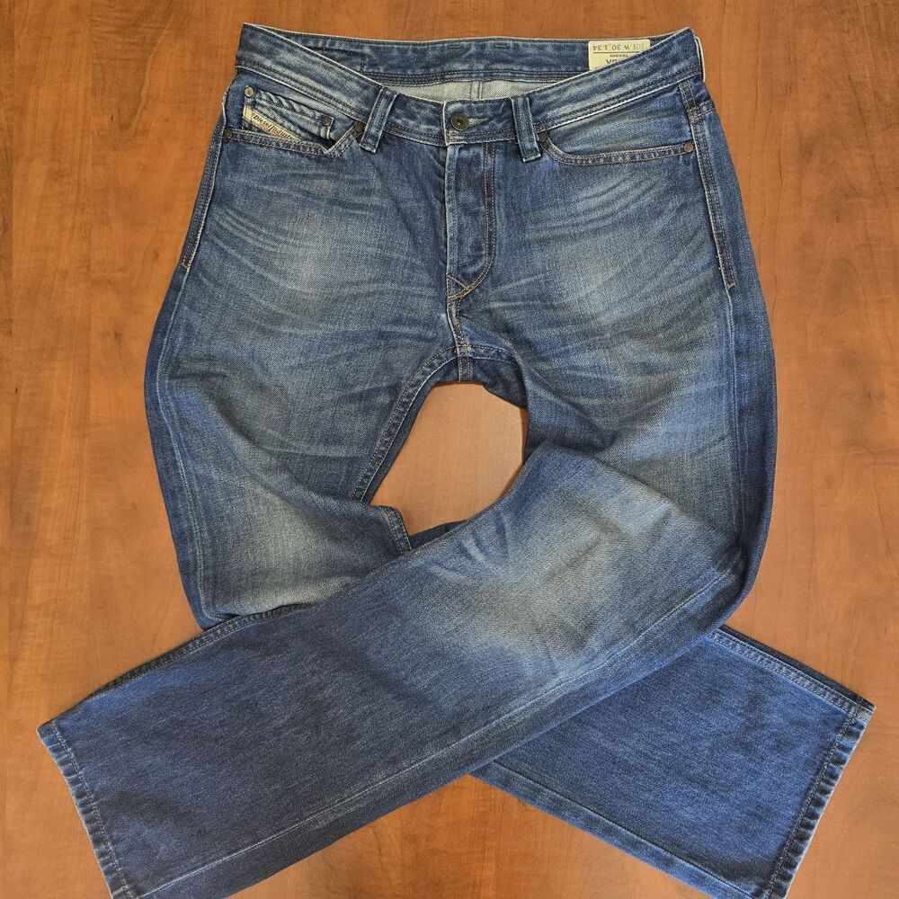 Diesel Mens Viker Full Button Fly 5 Pocket Straight Leg Blue Jeans 30x35